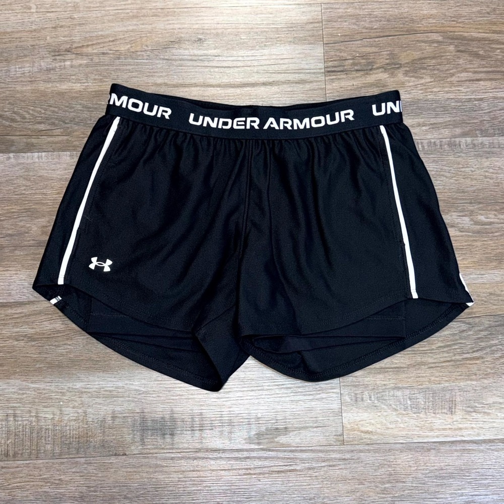 Under Armour Tech Play Up 2-in-1 Shorts Womens Small Black Stretch Elastic Waist